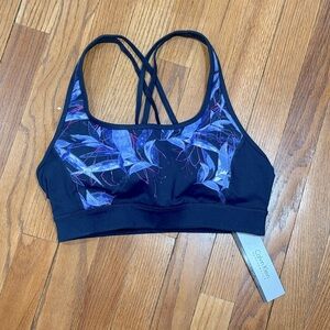 Calvin Klein Performance Sports Bra Navy Blue Print Strappy Back Size Medium NEW